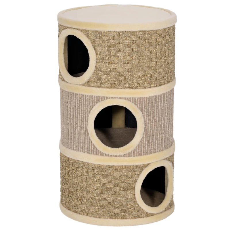 Nancy's Niella Krabpaal - Kattenhol - Kattenpaal - Kaki / Koffie - Pluche / Sisal - ± 45 x 45 x 80 cm