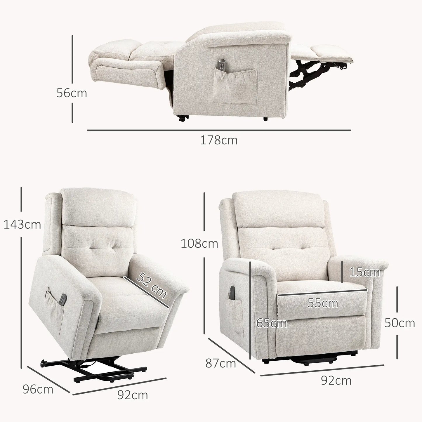 Nancy's Goncalo Sta op stoel - Opsta stoel - Seniorenstoel - Relaxfauteuil - Roomwit - Linnen