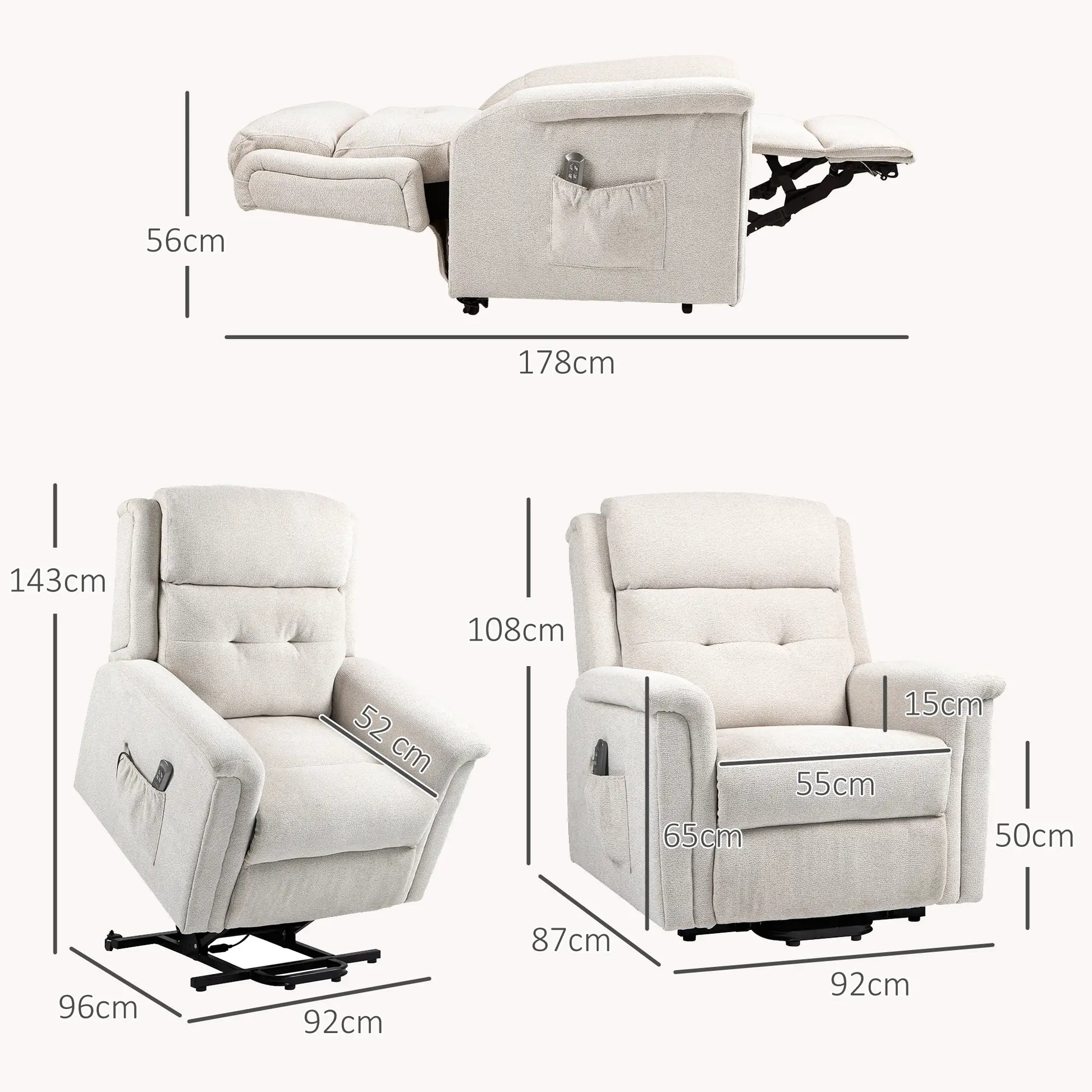 Nancy's Goncalo Sta op stoel - Opsta stoel - Seniorenstoel - Relaxfauteuil - Roomwit - Linnen