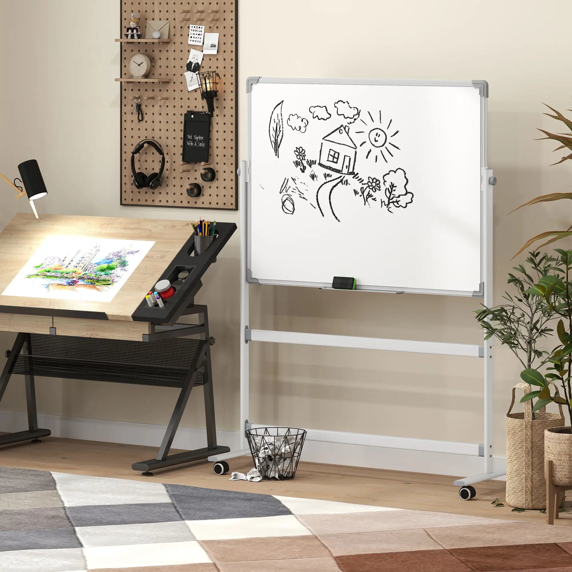 Nancy's Infias Whiteboard - Magneetbord - Draaibaar en Verrijdbaar - Inclusief accessoires - ± 130 x 50 x 165 cm