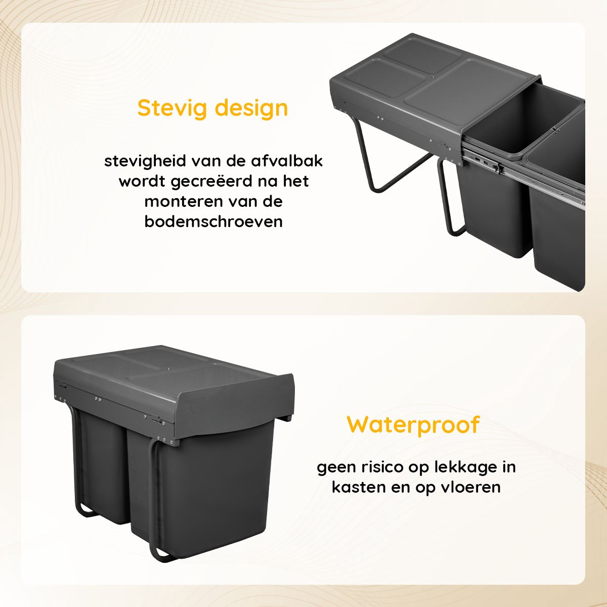 Eleganca Inbouw prullenbak - 2x20 Liter - Inbouw vuilnisbak - Prullenbakken afval scheiden