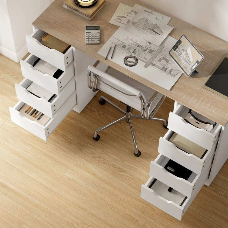 Nancy's Ossana Bureau - Computertafel - Met Lades - Wit / Natuurlijk hout - ± 140 x 55 x 75 cm