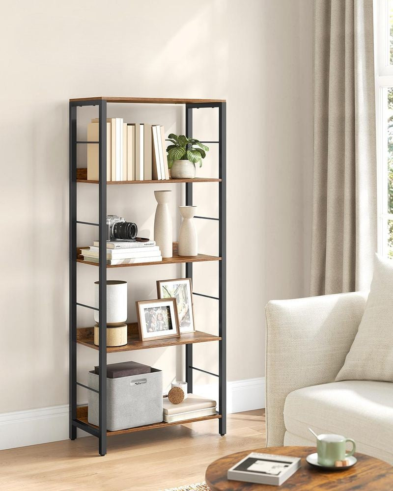 Nancy's Merone Boekenkast - Opbergkast - Vitrinekast - Vintage Bruin / Zwart - ± 60 x 30 x 145 cm