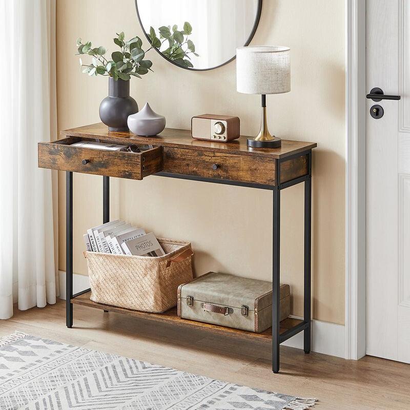 Nancy's Sandbach Consoletafel Met Laden - Industrieel - Zwart - Bruin - Dressoir - Bijzettafel - 100 x 30 x 80 cm L x B x H