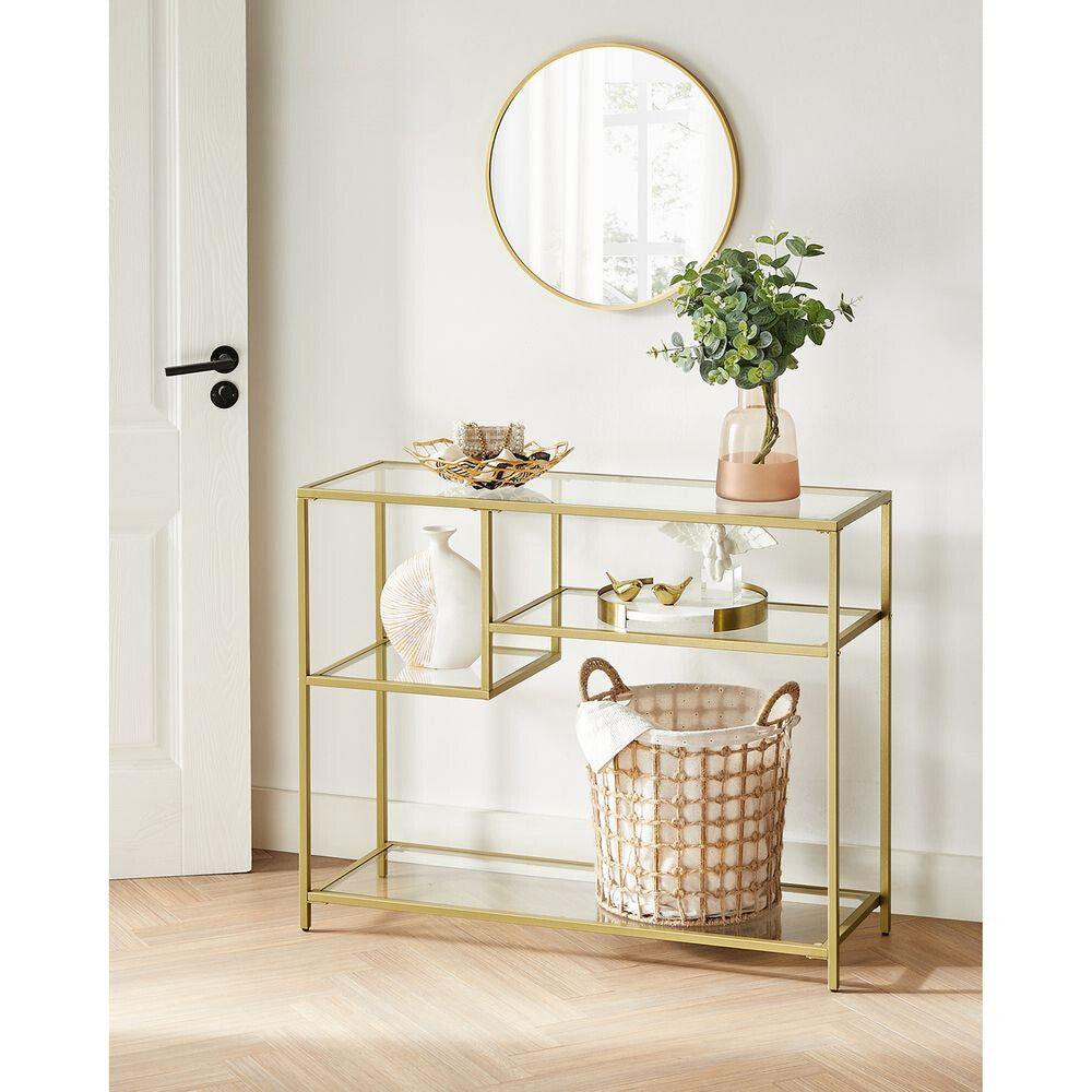 Nancy's Verwood Console Table Gold - Steel Frame - Tempered Glass - Side Table - Sideboard - Modern - 100 x 35 x 80 cm (WxDxH)