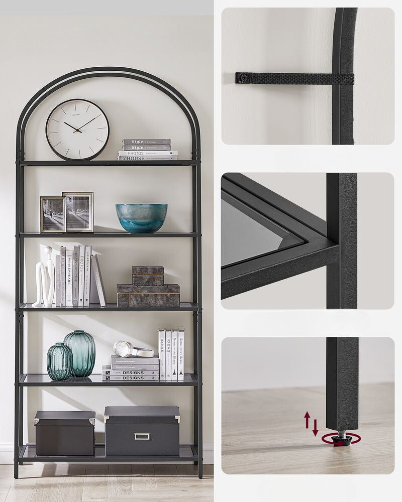 Nancy's Runcorn Bookcase - Wall cabinet - Storage cabinet - Black - Steel - Glass - 83 x 30.2 x 183.5 cm