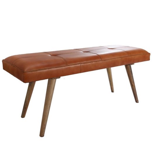 Nancy's Avenal Eetkamerbank - Gangbank - Bank - Gestoffeerde Bank - Massief Hout - Mangohout - Geitenleer - ± 120 x 40 x 50 cm