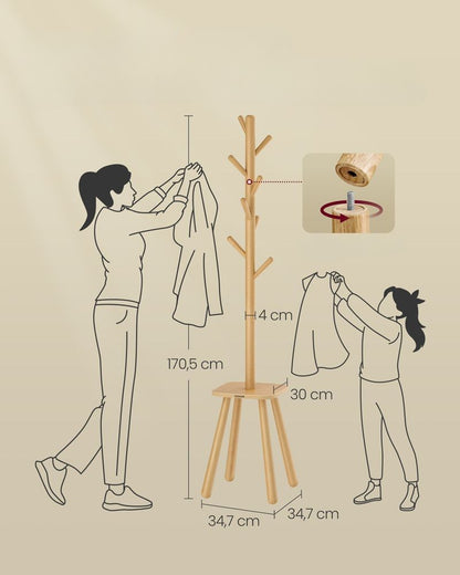 Nancy's Cerdeira Staande Kapstok - Garderoberek - Beige - Rubberhout - ± 170 cm hoog