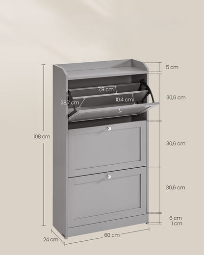 Nancy's Sortelha Schoenenkast - Schoenenrek - Grijs - ± 60 x 25 x 110 cm