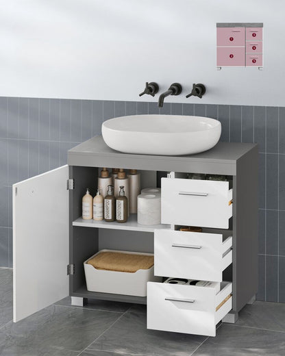 Nancy's Bolsover Washbasin Cabinet Gray With White - Bathroom Furniture - Washbasin Furniture - Washbasin Cabinet Modern - 70 x 30 x 64 cm