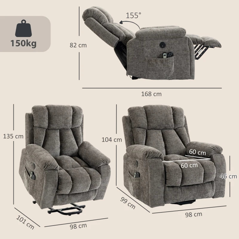 Nancy's Valsolda Sta op stoel - Seniorenstoel - Opsta stoel - Trilmassage & Warmte - Grijs - Chenille