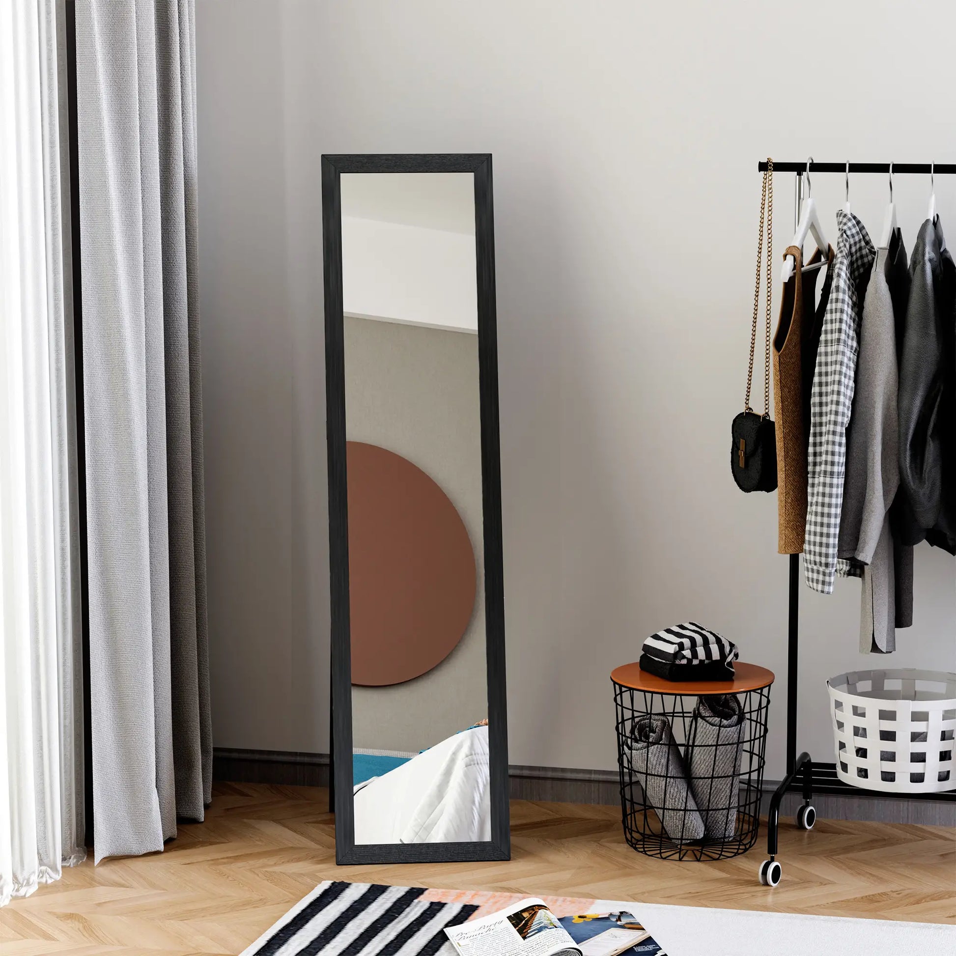 Nancy's Fornoli Staande Spiegel - Kledingspiegel - Zwart - ± 35 x 35 x 155 cm