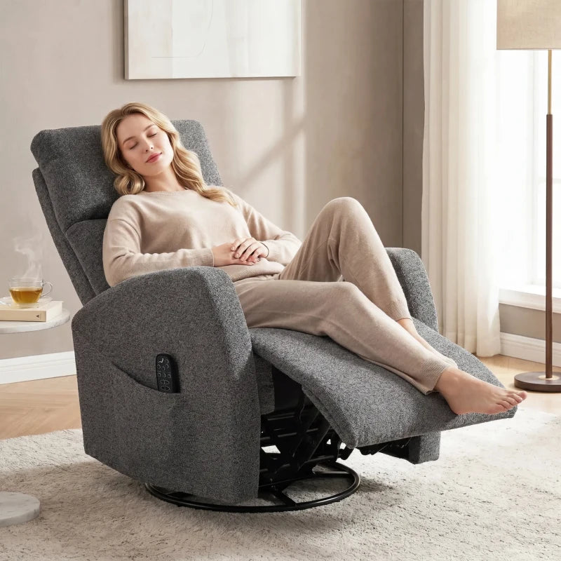 Nancy's Spiazzo Massagestoel - Relaxfauteuil - Draaibaar - Schommelfunctie - Vibratie + Warmte - Donkergrijs - Chenille