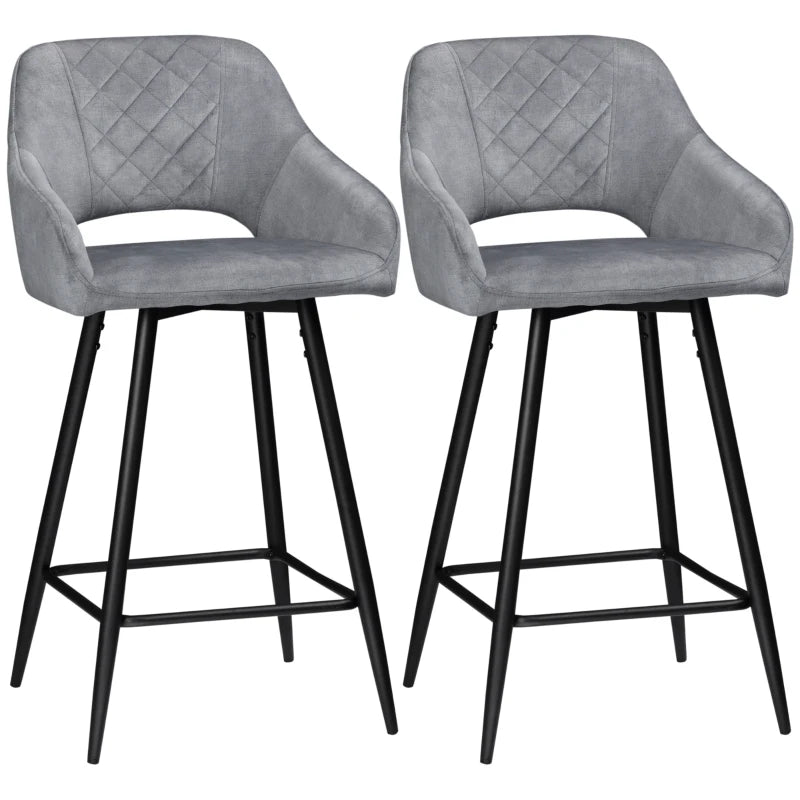 Nancy's Campia Barkrukken - Barstoelen - Set van 2 - Grijs - Fluweel - 50 x 53 x 94 cm