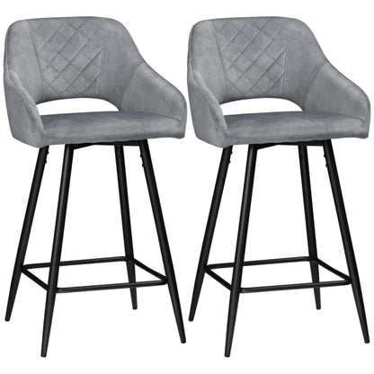 Nancy's Campia Barkrukken - Barstoelen - Set van 2 - Grijs - Fluweel - 50 x 53 x 94 cm