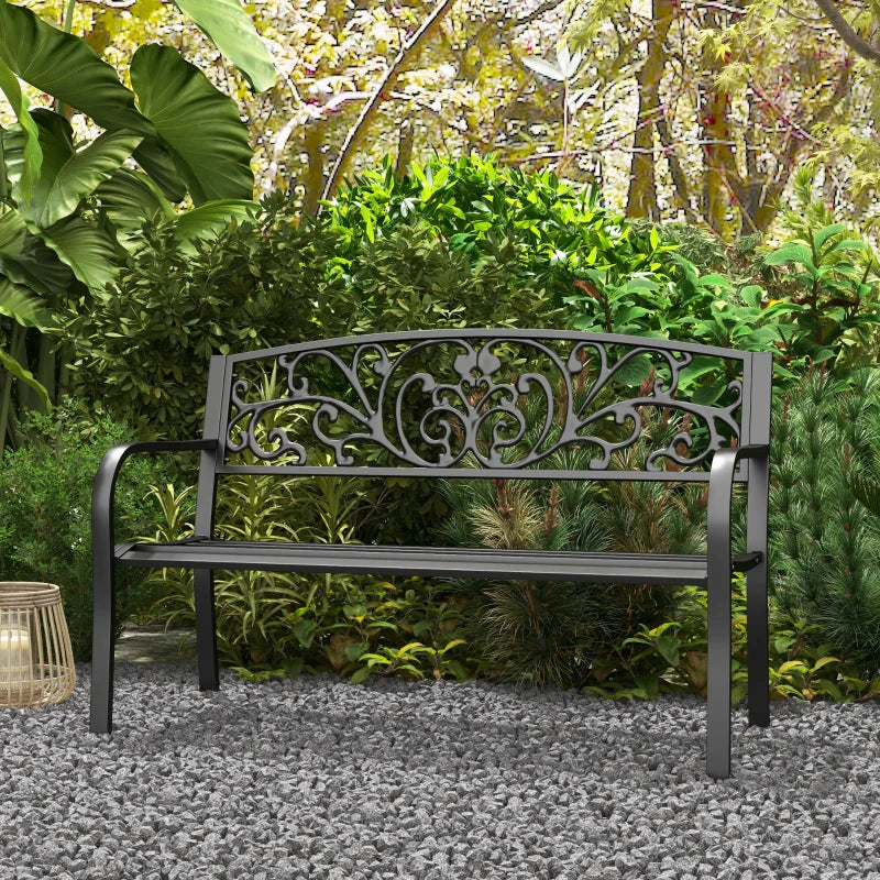 Nancy's Resiutta Tuinbank - Balkonbank - Parkbank - Zwart - Staal - ± 125 x 60 x 85 cm