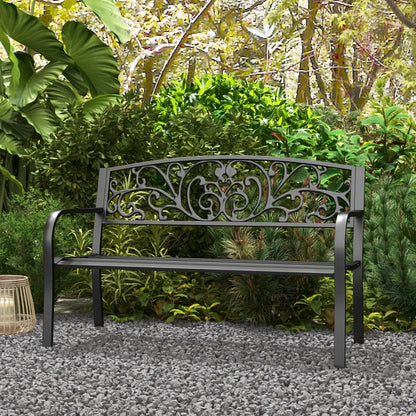 Nancy's Resiutta Tuinbank - Balkonbank - Parkbank - Zwart - Staal - ± 125 x 60 x 85 cm