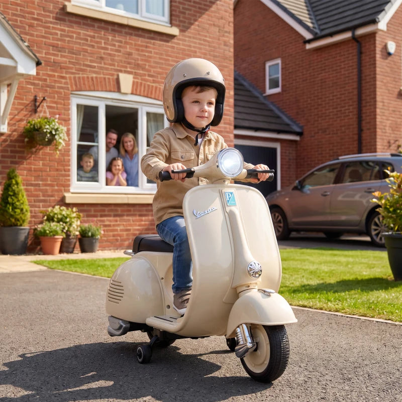 Nancy's Tolmezzo Elektrische Vespa voor Kinderen - Muziek en LED-koplamp - Afneembare zijwieltjes - Wit / Zwart