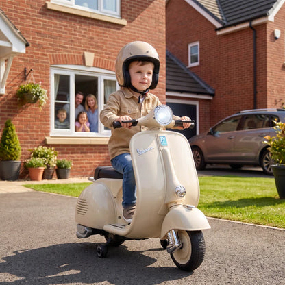 Nancy's Tolmezzo Elektrische Vespa voor Kinderen - Muziek en LED-koplamp - Afneembare zijwieltjes - Wit / Zwart