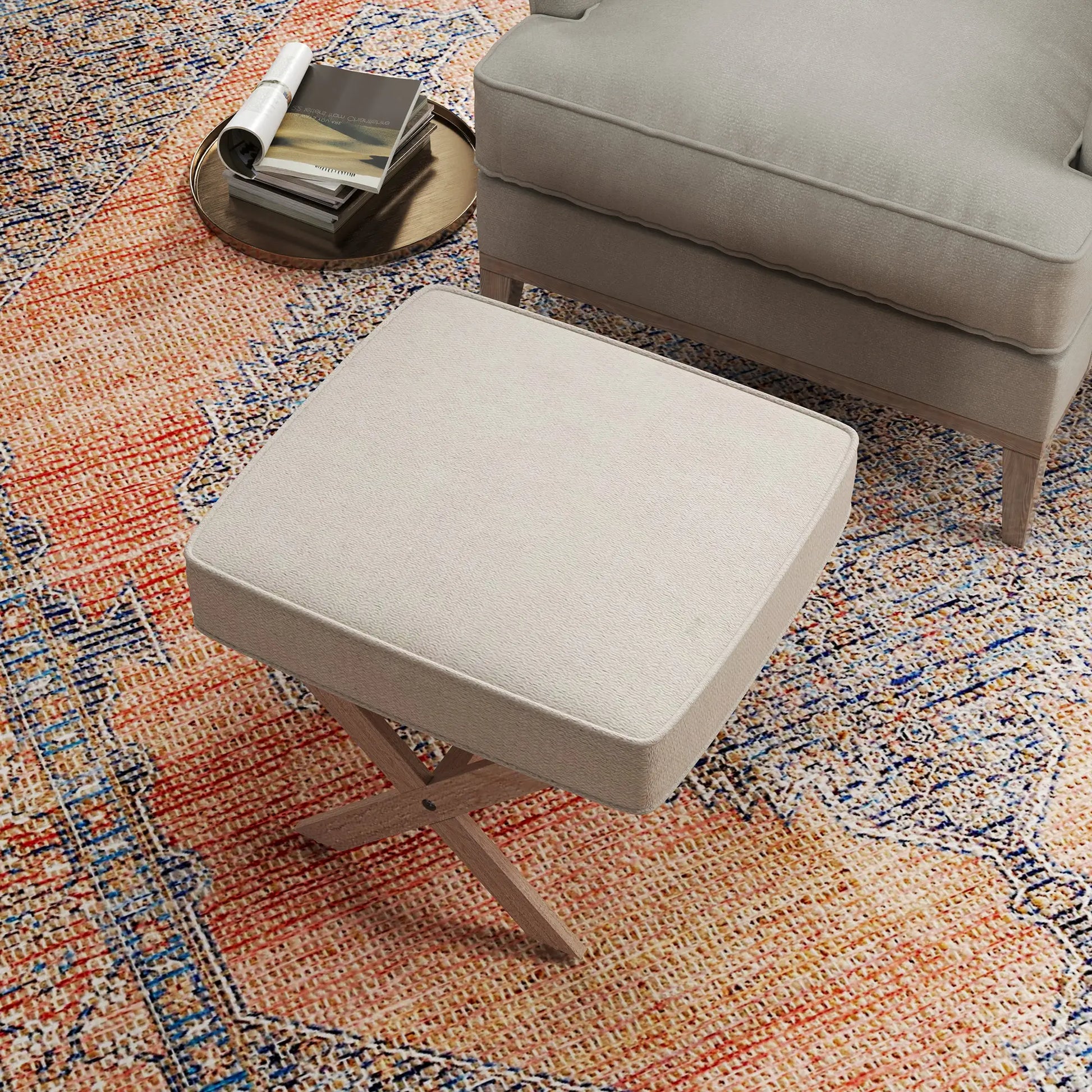 Nancy's Paio Hocker - Kruk - Poef - Beige - Imitatielinnen