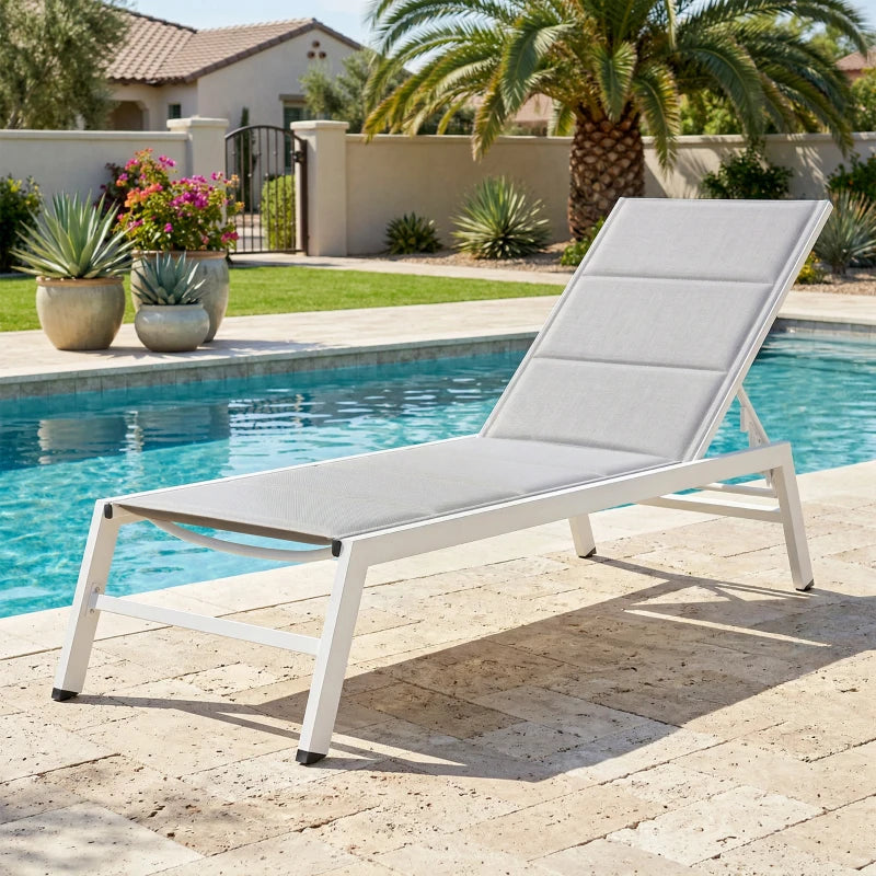 Nancy's Siculiana Ligbed - Loungebed - Ligstoel - Verstelbaar - Wit / Grijs - Aluminium