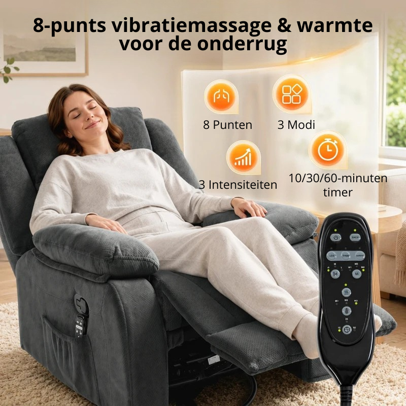 Nancy's Valmadrera Massagestoel - Massagefauteuil - Trilmassage & Warmte - Verstelbaar - Draaibaar - Grijs - Fluweel