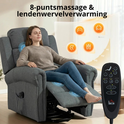 Nancy's Pomarico Sta op Stoel - Seniorenstoel - Relaxfauteuil - Massagestoel - Grijs - Linnen