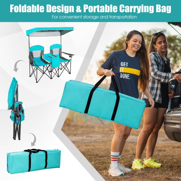 Nancy's Muro Dubbele Klapstoel met Draagtas - Campingstoel - Kampeerstoel - Strandstoel - Blauw