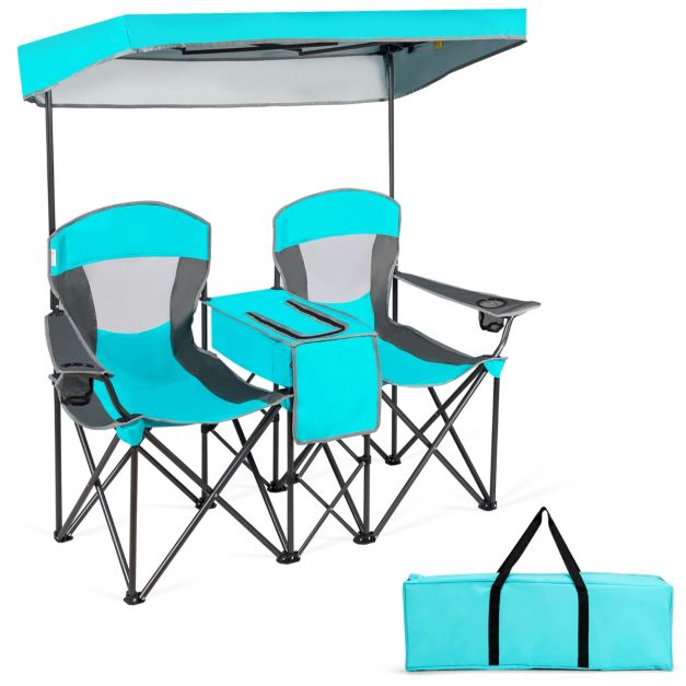Nancy's Muro Dubbele Klapstoel met Draagtas - Campingstoel - Kampeerstoel - Strandstoel - Blauw