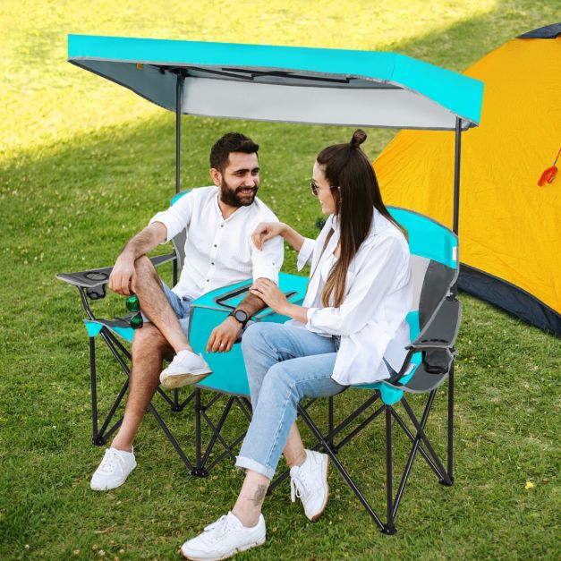 Nancy's Muro Dubbele Klapstoel met Draagtas - Campingstoel - Kampeerstoel - Strandstoel - Blauw