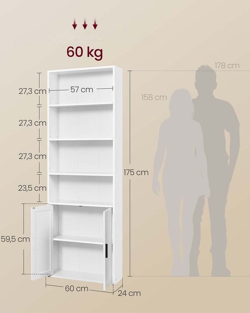 Nancy's Metaponto Boekenkast - Opbergkast - Staande kast - Wit - ± 60 x 25 x 175 cm