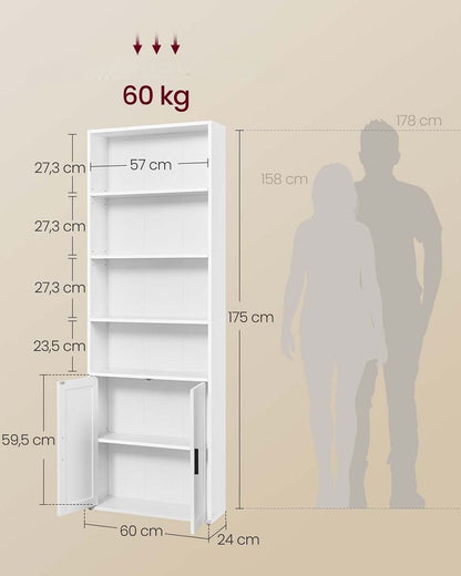 Nancy's Metaponto Boekenkast - Opbergkast - Staande kast - Wit - ± 60 x 25 x 175 cm