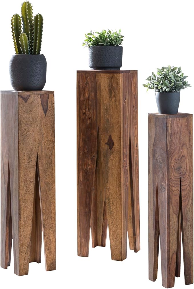 Tables d'appoint girafe de Nancy - Ensemble de 3 - Tables d'appoint en bois massif - Table d'appoint allongée - Acacia