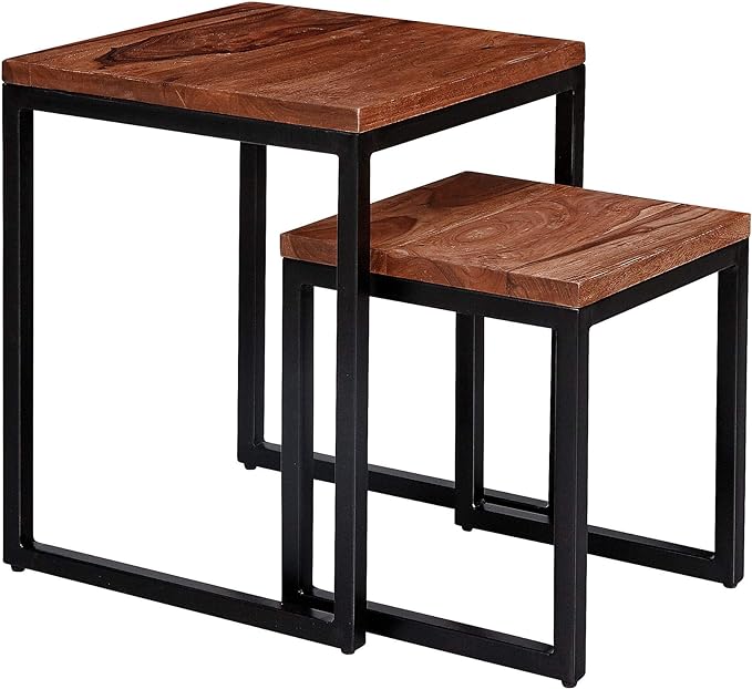 Nancy's Key West Bijzettafels - Salontafel - Set Van 2 - Massief Hout - Sheesham - Bruin