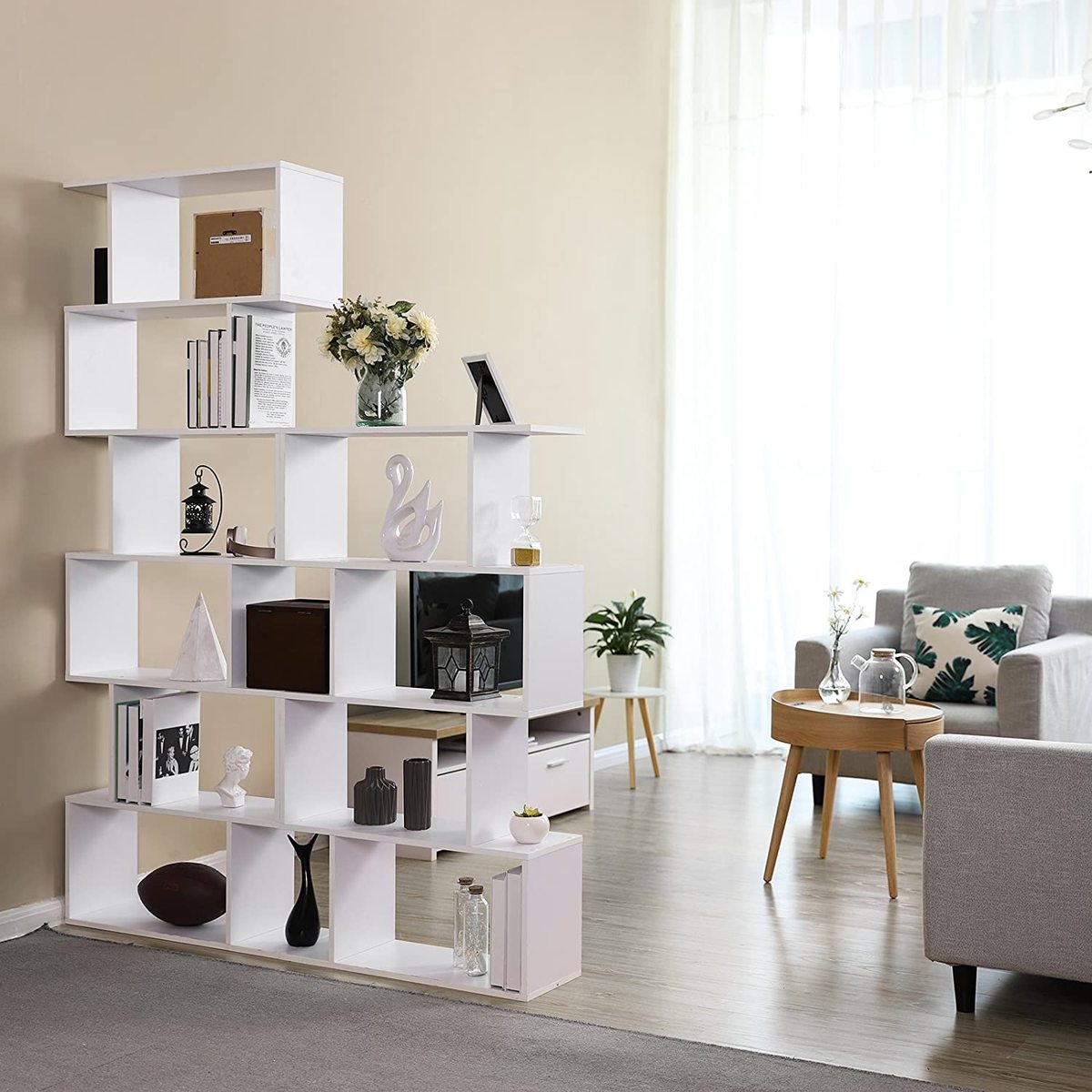 Nancy's Bexley Boekenkast - Open Kast - 6 Vakken - Bewerkt Hout - MDF - Wit- 70 x 23.5 x 190.5 cm