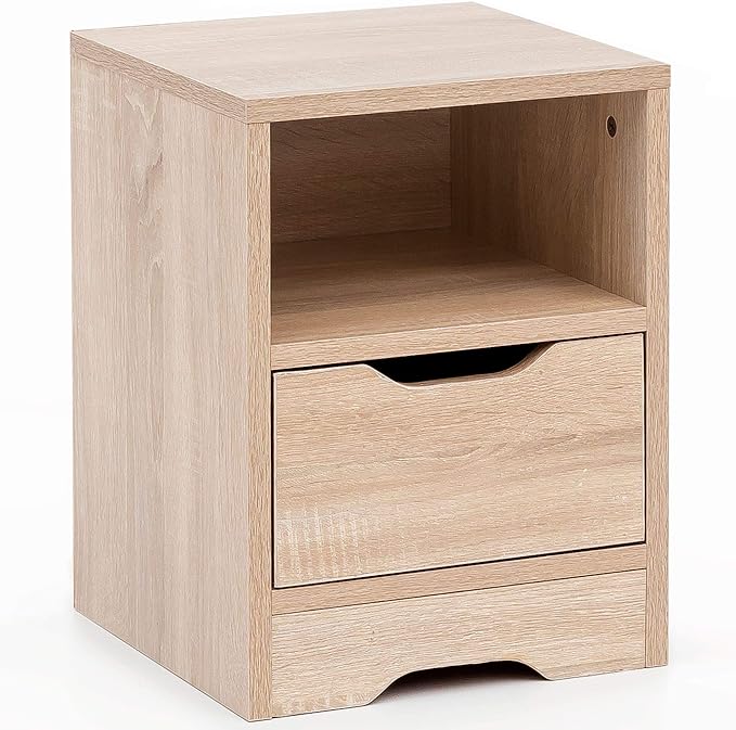 WOHNLING Bedside table Sonoma with drawer and storage space