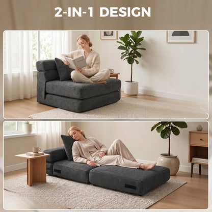 Nancy's Squillace Slaapbank - Slaapfauteuil - Vloerstoel - Grijs - Corduroy