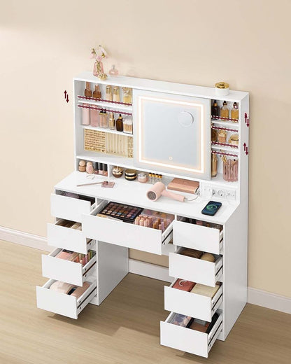 Nancy's Oschiri Kaptafel - Make Up Tafel - Spiegel met LED Verlichting - Wit - ± 110 x 40 x 140 cm