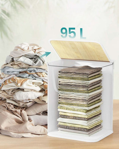 Nancy's Micigliano Wasmand - Wasbox - Uitneembare Waszak - Wit - Bamboe - 95 Liter