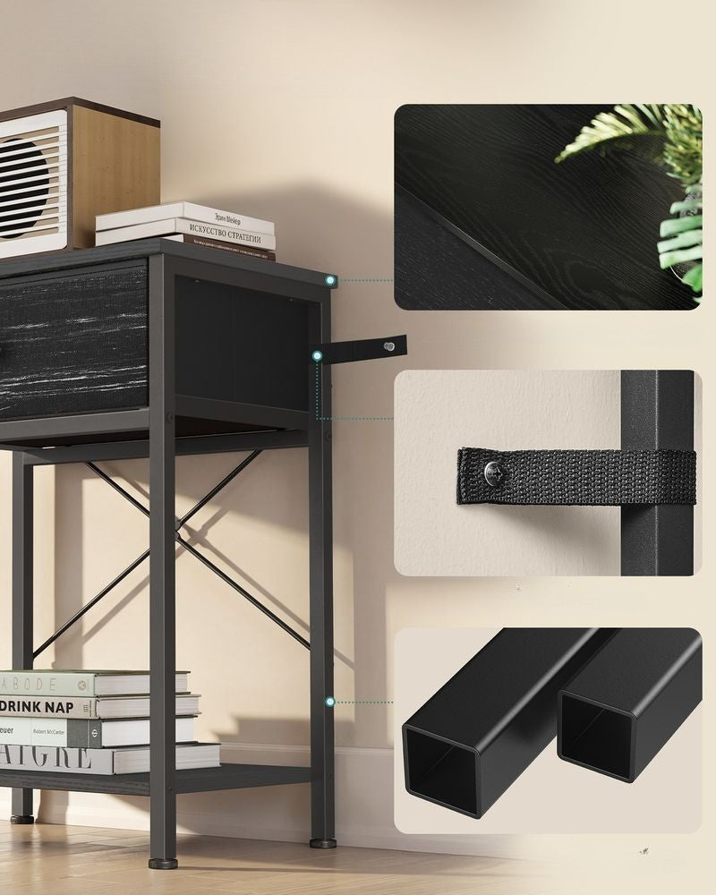 Nancy's Thiesi Nachtkastje - Geïntegreerd oplaadstation met USB-poorten - Zwart - ± 40 x 30 x 60 cm
