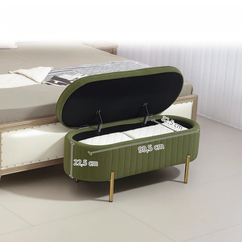 Nancy's Montese Opbergbank - Bankje met Opbergruimte - Groen - Fluweel - ± 110 x 45 x 45 cm