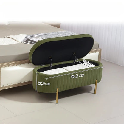 Nancy's Montese Opbergbank - Bankje met Opbergruimte - Groen - Fluweel - ± 110 x 45 x 45 cm