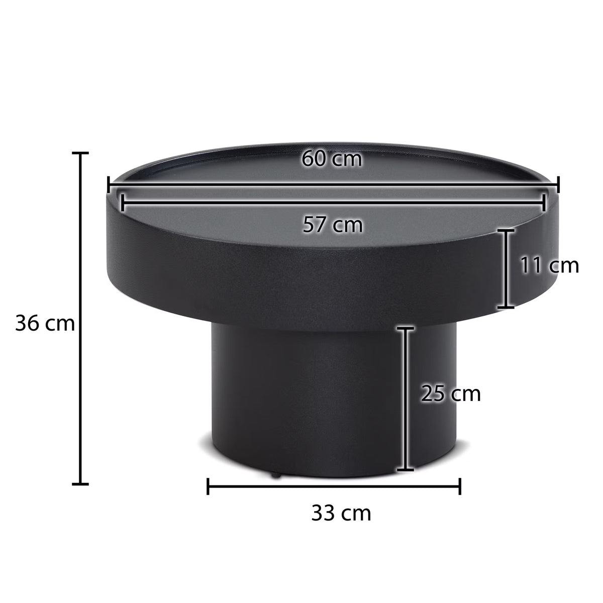 Nancy's Tubre Salontafel - Koffietafel - Bijzettafel - Rond - Zwart - Staal - ± 60 x 60 x 35 cm