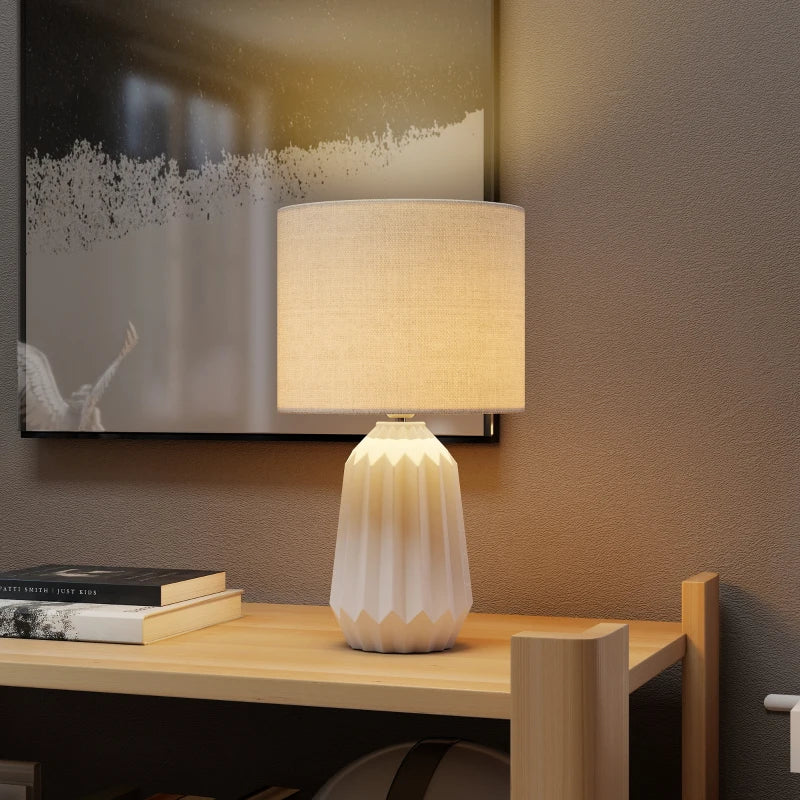 Nancy's Paliano Tafellamp - Nachtlamp - E27 Fitting - Keramiek / Linnen - Wit