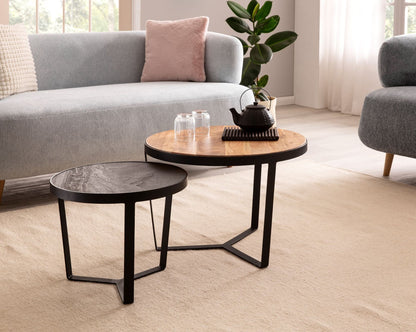 Nancy's Vaglia Salontafel Set - Bijzettafels Rond - Koffietafels - Massief Acaciahout / Staal