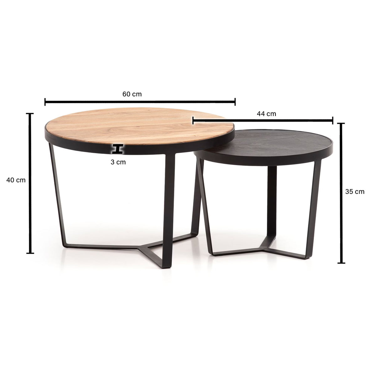 Nancy's Vaglia Salontafel Set - Bijzettafels Rond - Koffietafels - Massief Acaciahout / Staal