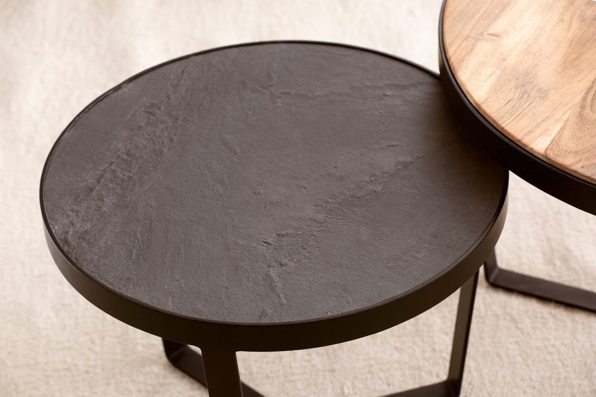 Nancy's Vaglia Salontafel Set - Bijzettafels Rond - Koffietafels - Massief Acaciahout / Staal