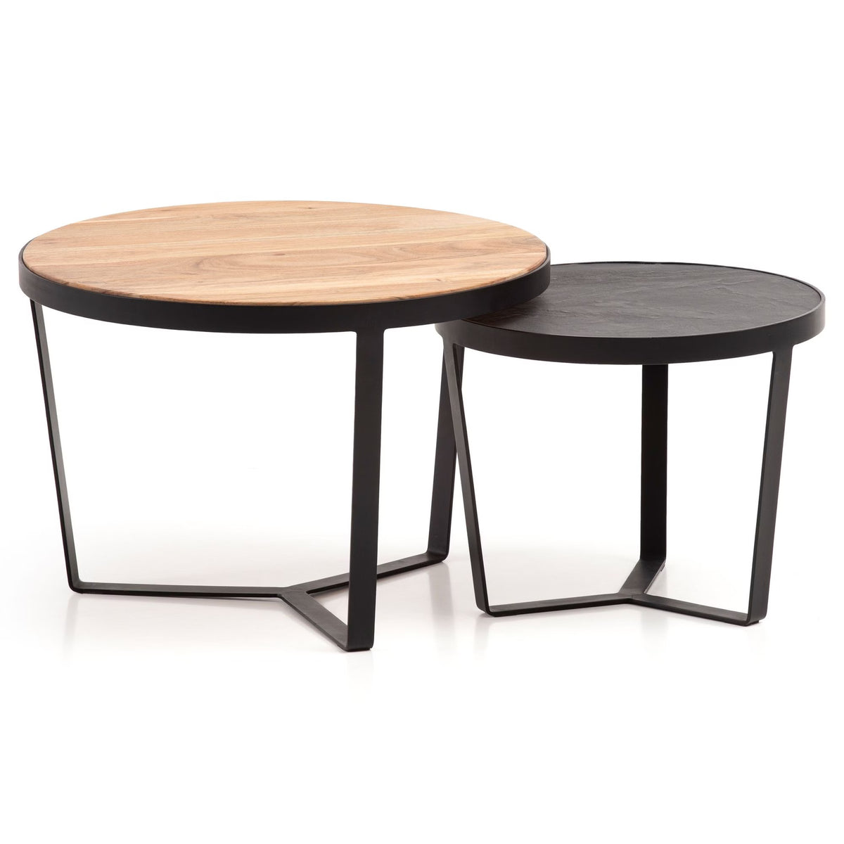Nancy's Vaglia Salontafel Set - Bijzettafels Rond - Koffietafels - Massief Acaciahout / Staal