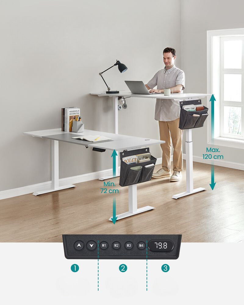 Nancy's Brandon Elektrisch Zit Sta Bureau - Computertafel - Werkbureau - Wit - Modern - 160 x 70 x 72-120 cm
