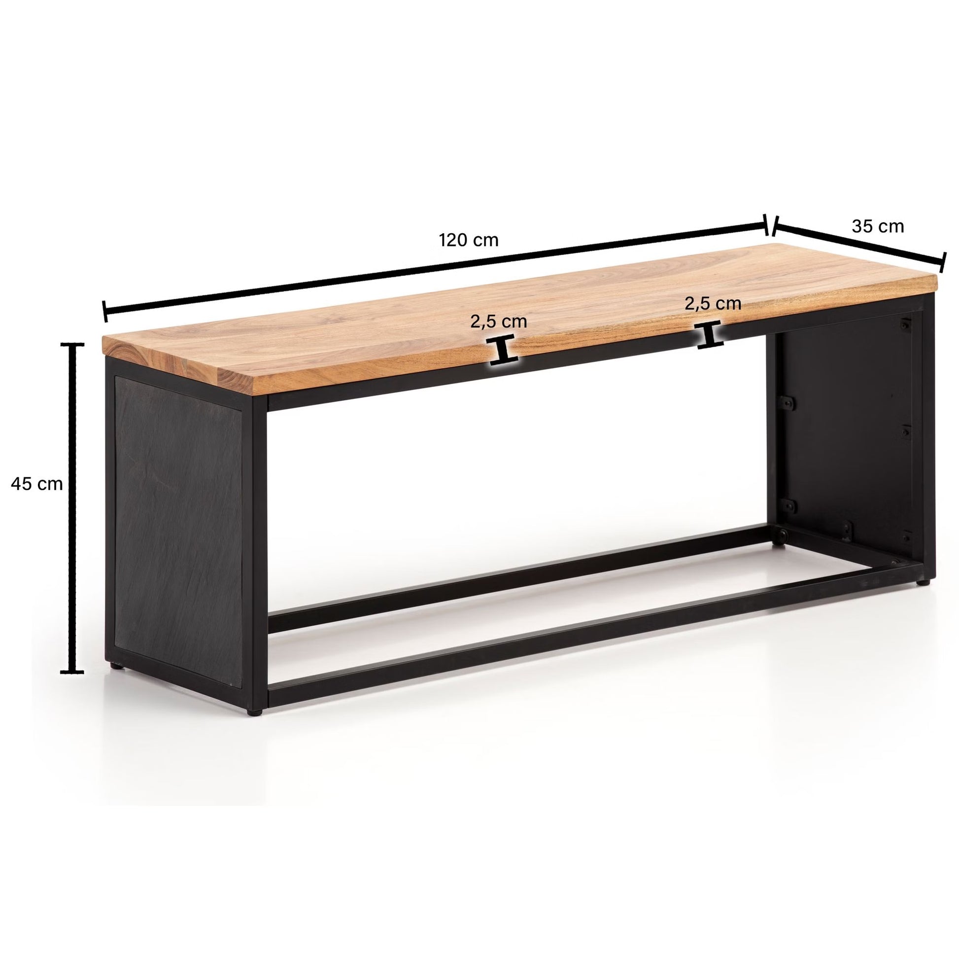 Nancy's Montacuto Bankje - Zitbankje - Gangbankje - Bruin / Antraciet - Acaciahout - 120 x 35 x 45 cm